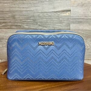 Missoni Make-Up / Cosmetics Accessory Bag, Travel Pouch, Blue Chevron